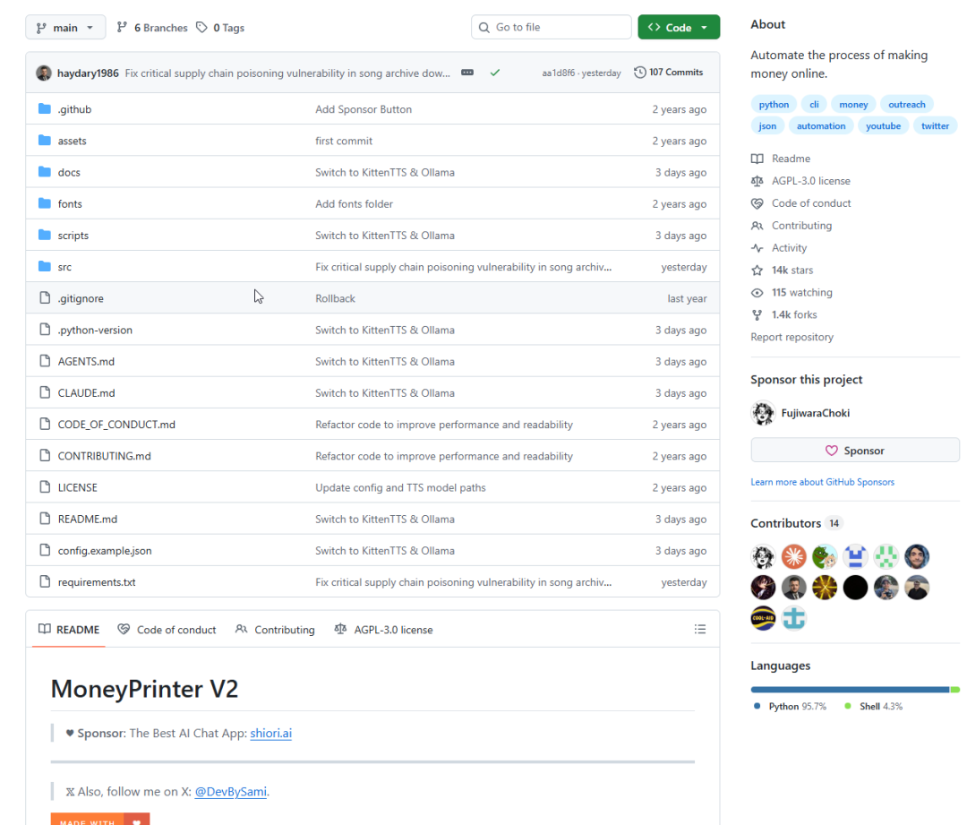 14k stars！用AI自动赚钱？这个开源项目让你的副业全程”无人值守”！